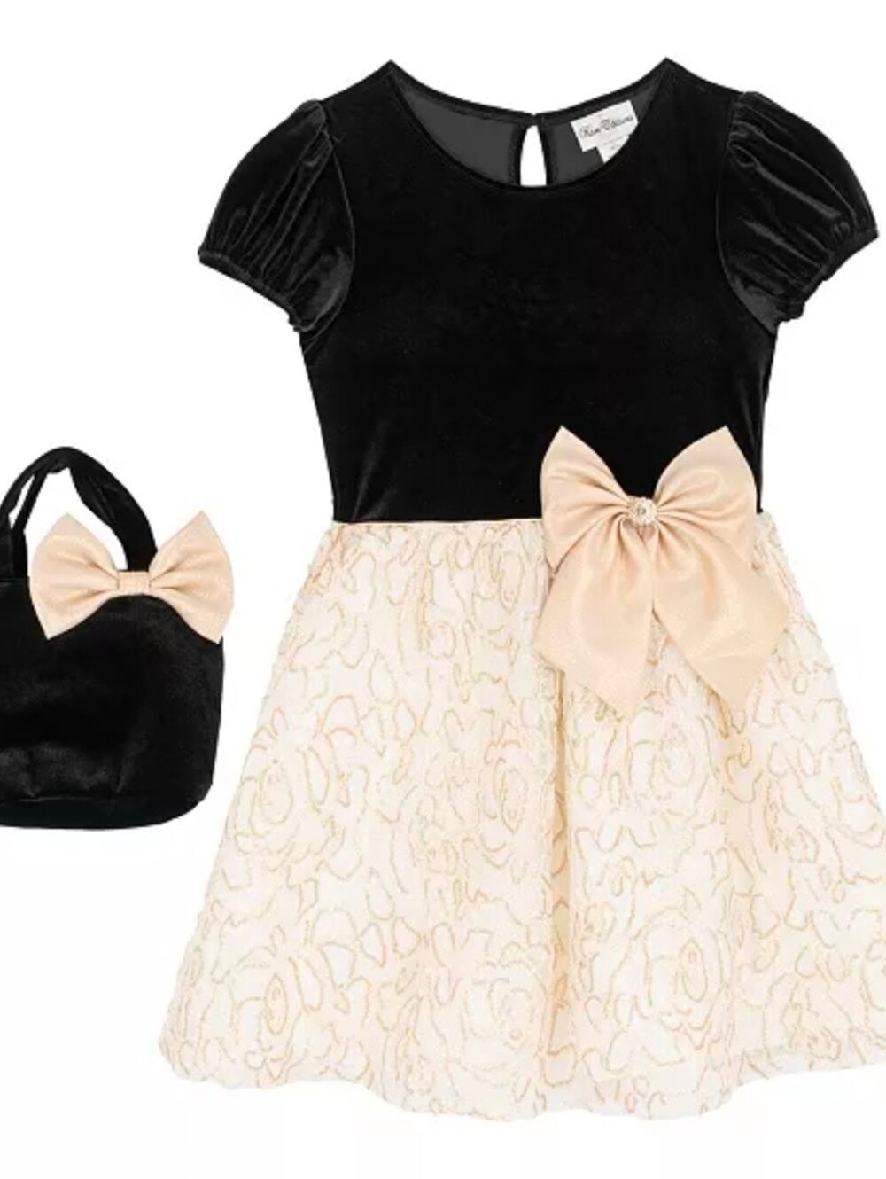 Rare EditionsGirls' Puff Sleeve Lace Dress with Bow Size 12